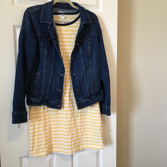 Old Navy Yellow Striped Cotton Dress Blue Trim - Picture 8 of 8